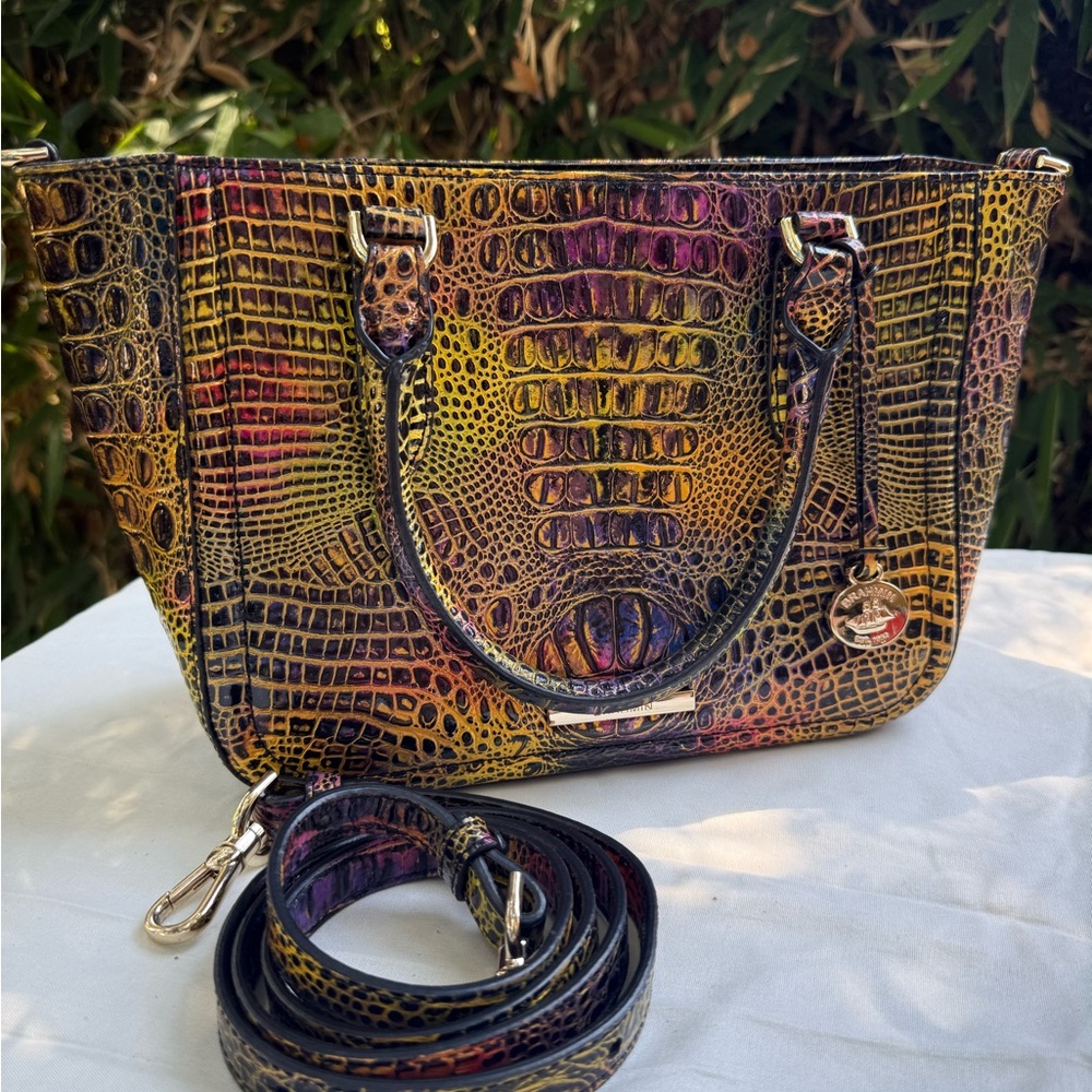 Brahmin Neon Lights Lena(?) Melbourne Colorful Crocodile Embossed Satchel EUC